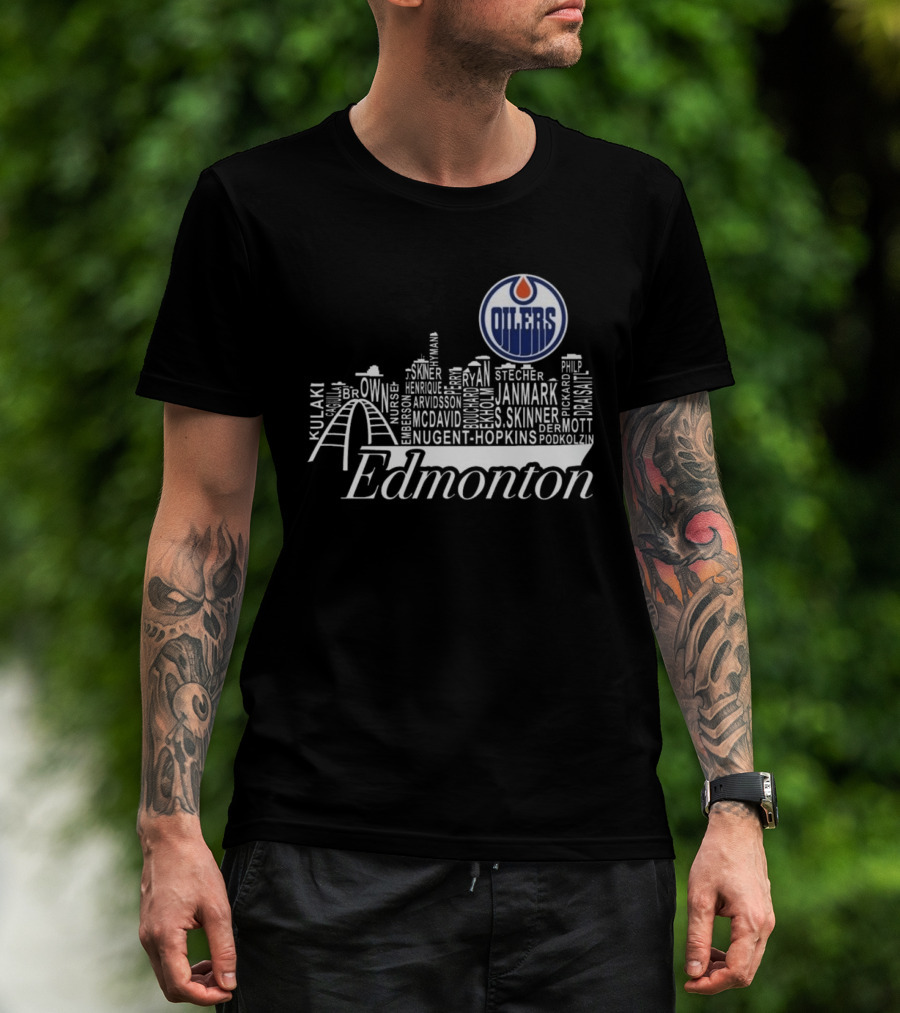 Edmonton Oilers Skyline Names 2025 McDavid Draisaitl Hyman Nugent Hopkins Smith T-Shirt
