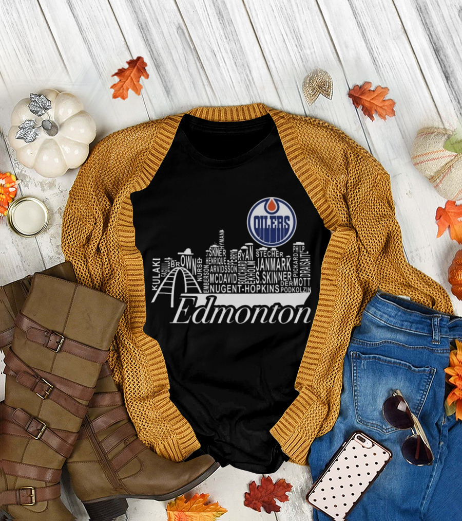 Edmonton Oilers Skyline Names 2025 McDavid Draisaitl Hyman Nugent Hopkins Smith T-Shirt