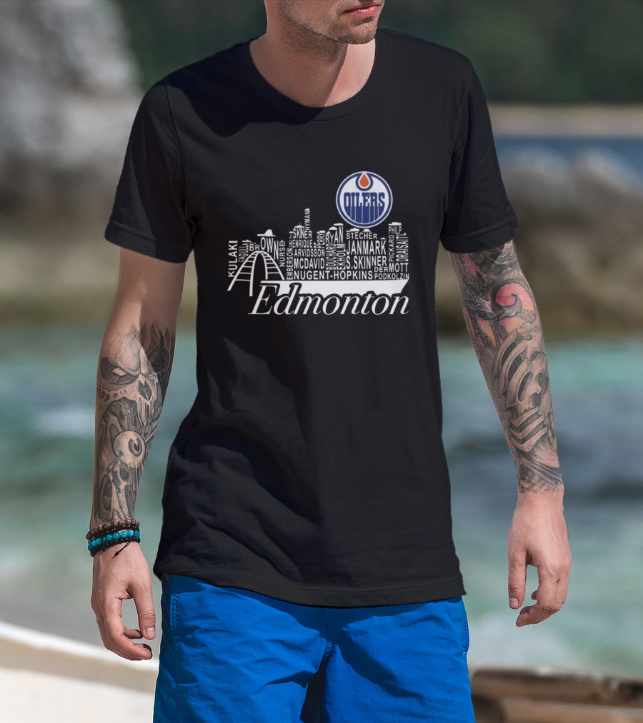 Edmonton Oilers Skyline Names 2025 McDavid Draisaitl Hyman Nugent Hopkins Smith T-Shirt