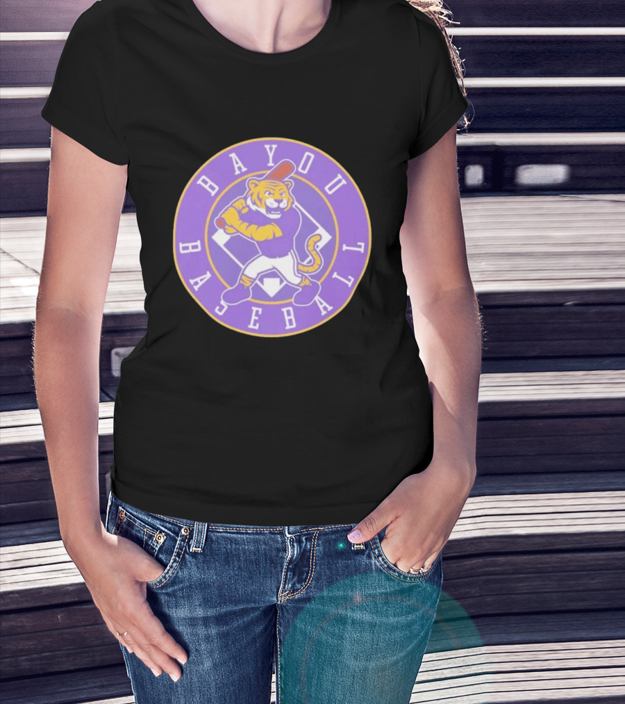 Bayou Baseball Purple Tiger Mascot Batter Circle T-Shirt