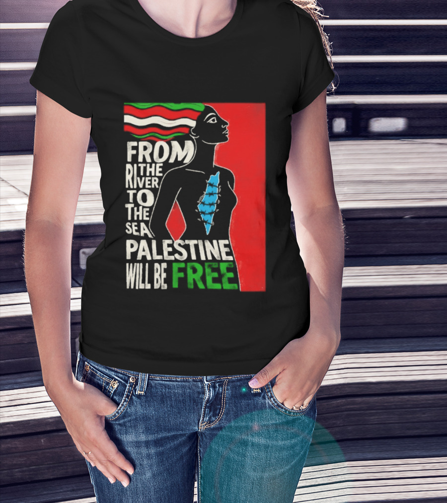 From The River To The Sea Palestine Will Be Free Woman Palestinian Flag Map T-Shirt