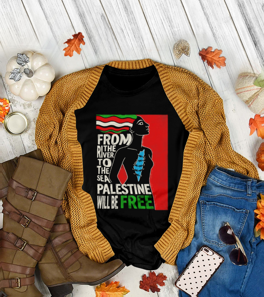 From the River to the Sea Palestine Will Be Free Woman Palestinian Flag Map T-Shirt