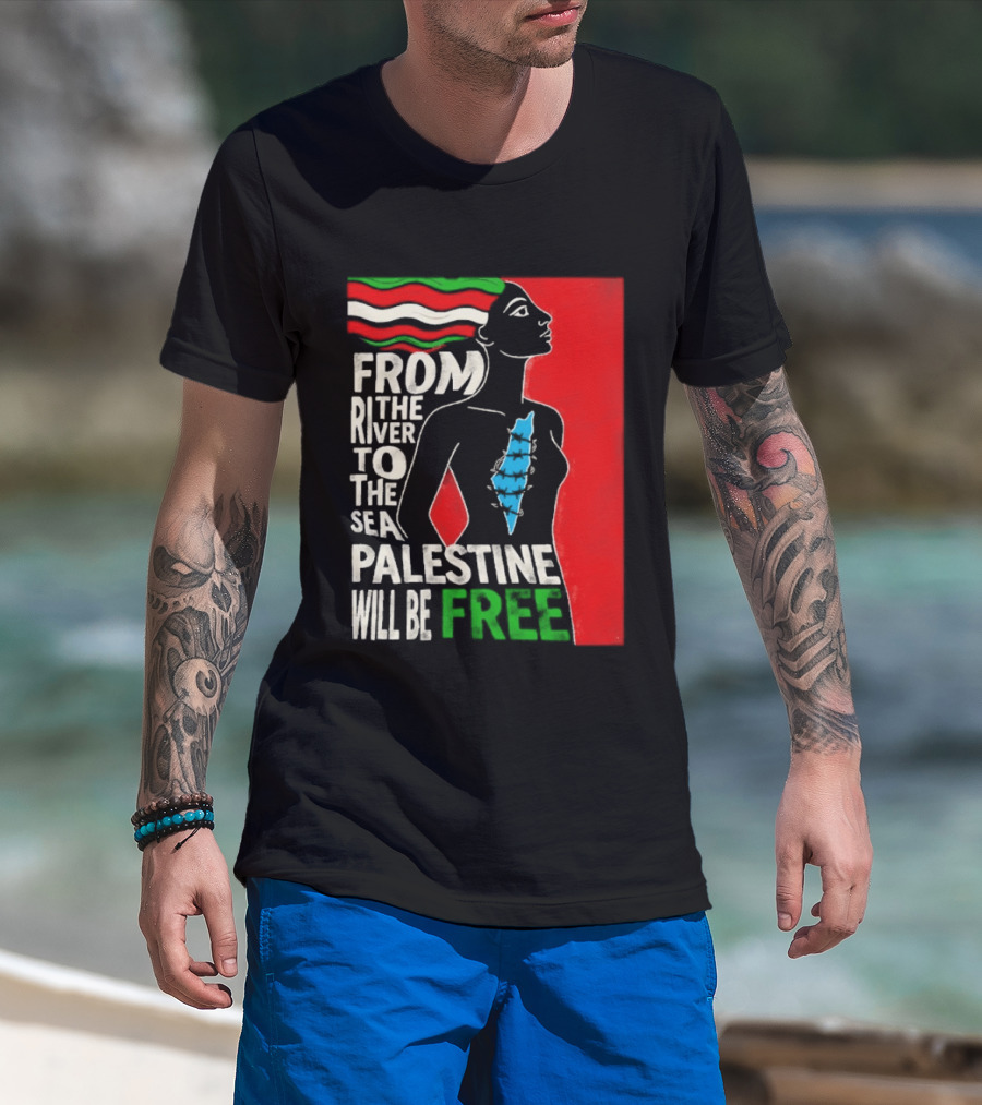 From The River To The Sea Palestine Will Be Free Woman Palestinian Flag Map T-Shirt