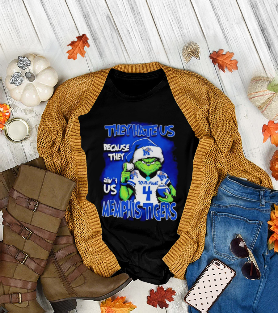They Hate Us Because They Ain't Us Grinch Santa Memphis Tigers Custom Your Name and Number T-Shirt