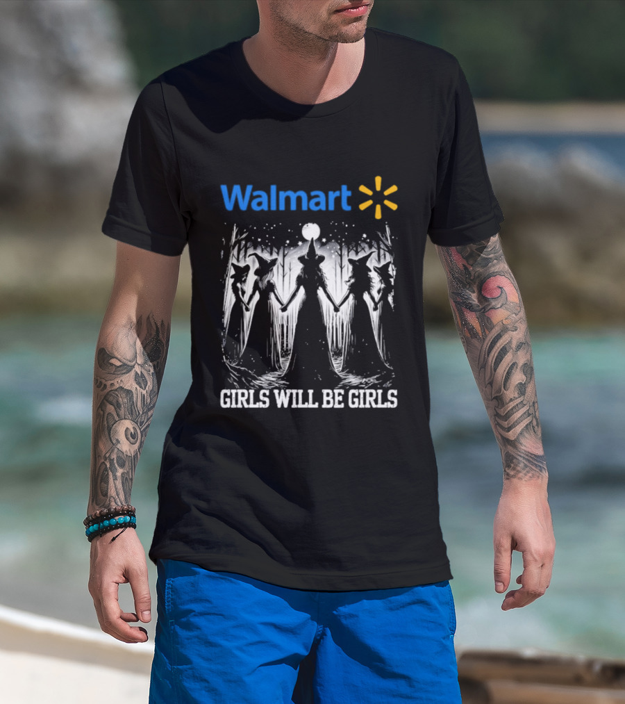 Walmart Girls Will Be Girls Witch Halloween Moonlit Scene T-Shirt