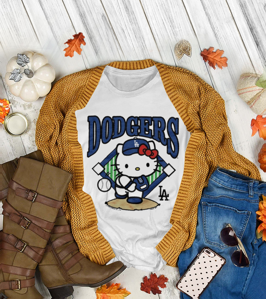 Hello Kitty Los Angeles Dodgers Baseball Crossover Fan Merchandise T-Shirt