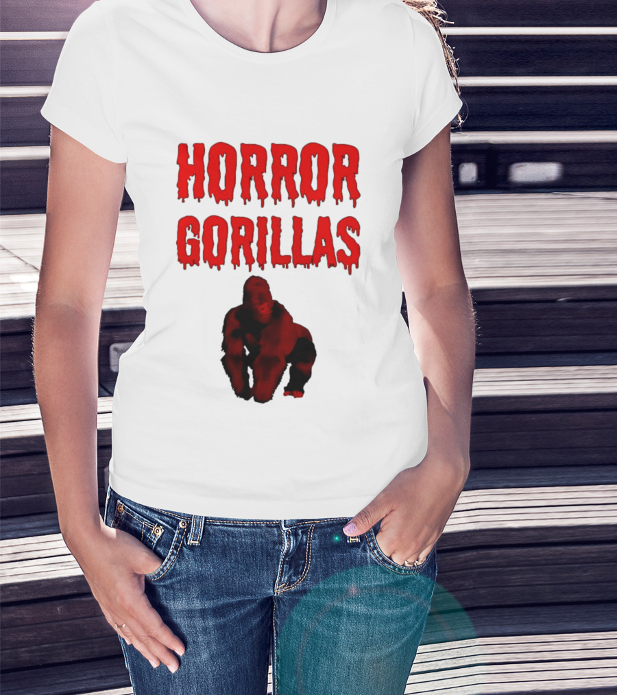 Horror Gorillas Dripping Blood Text And Red Gorilla T-Shirt