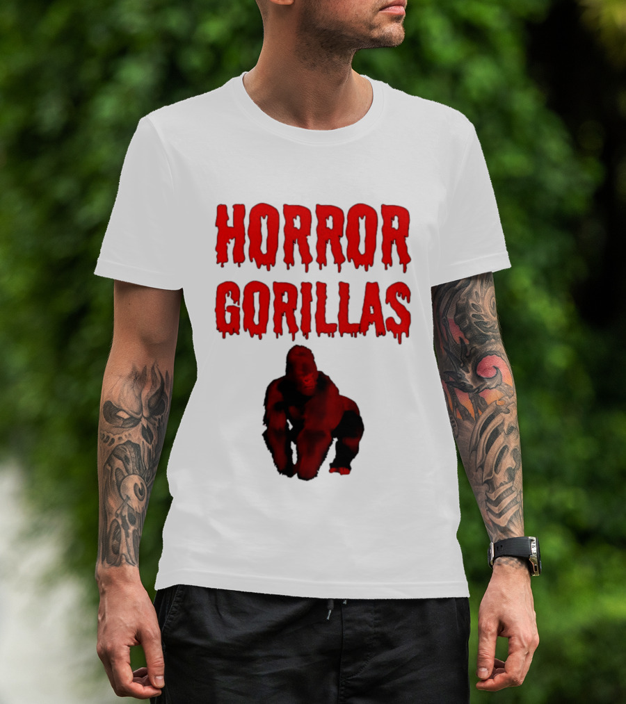 Horror Gorillas Dripping Blood Text And Red Gorilla T-Shirt