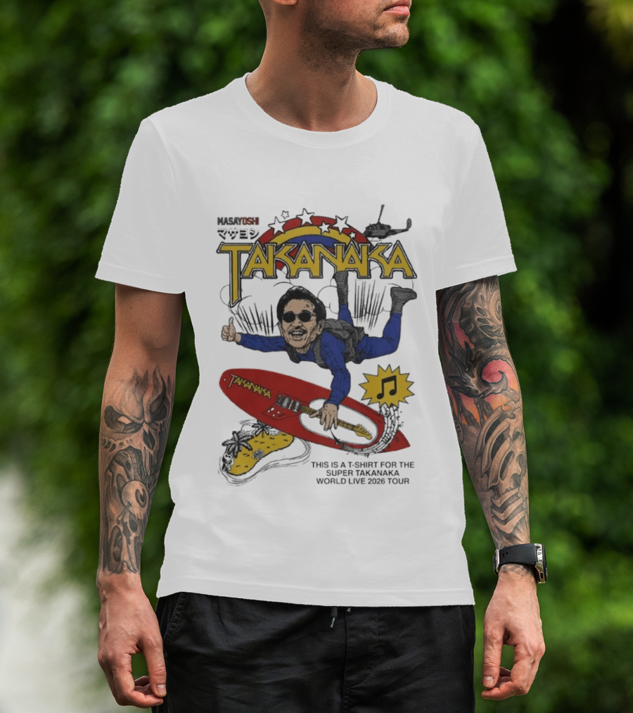 Masayoshi Takanaka Super World Live 2026 Tour Parody With Surfboard And Helicopter T-Shirt