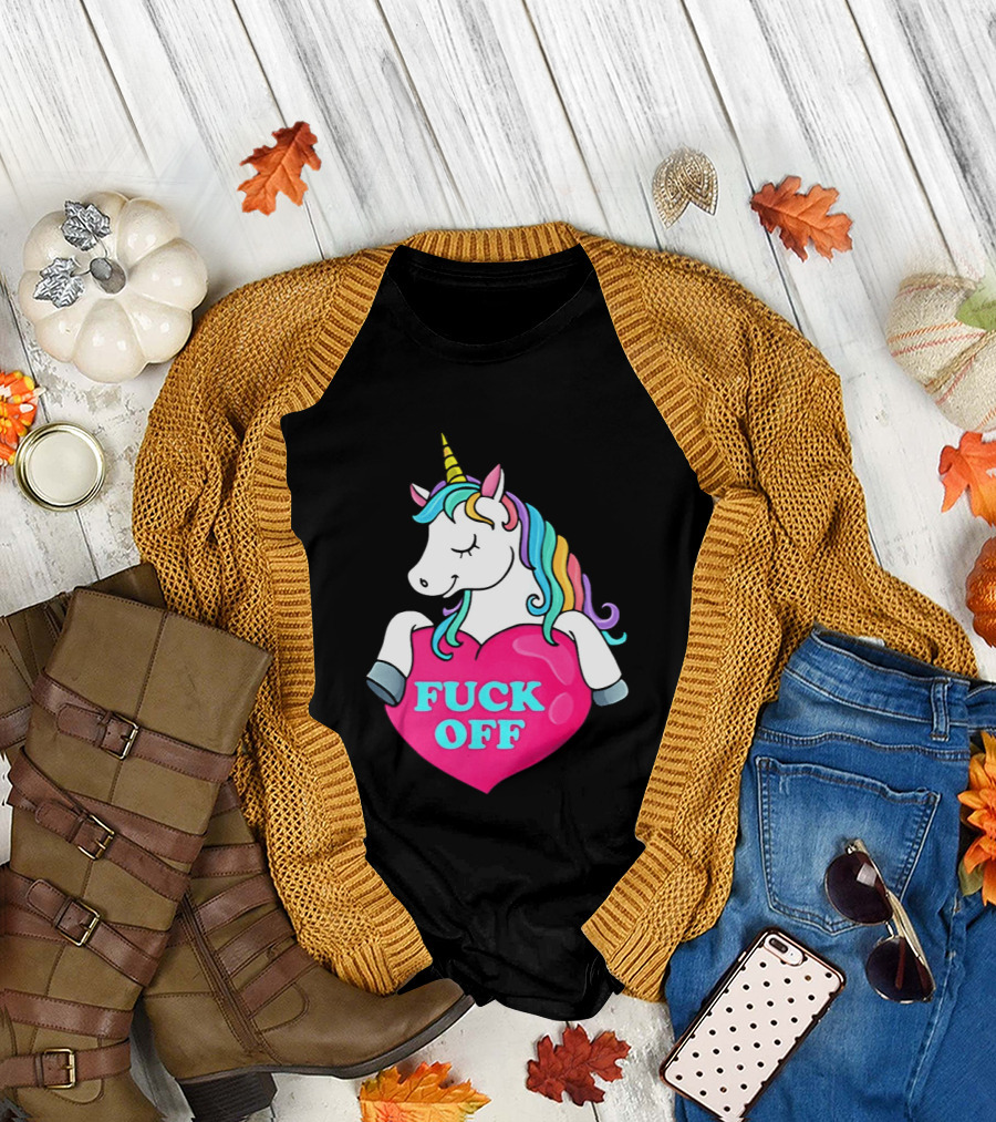 Unicorn Fuck Off Heart Rainbow Mane T-Shirt
