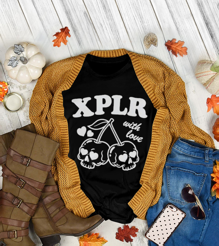 XPLR With Love Cherry Skull Hearts T-Shirt