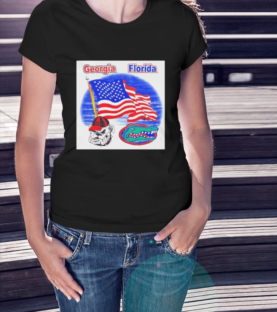 Georgia Vs Florida American Flag Bulldogs Gators Rivalry T-Shirt
