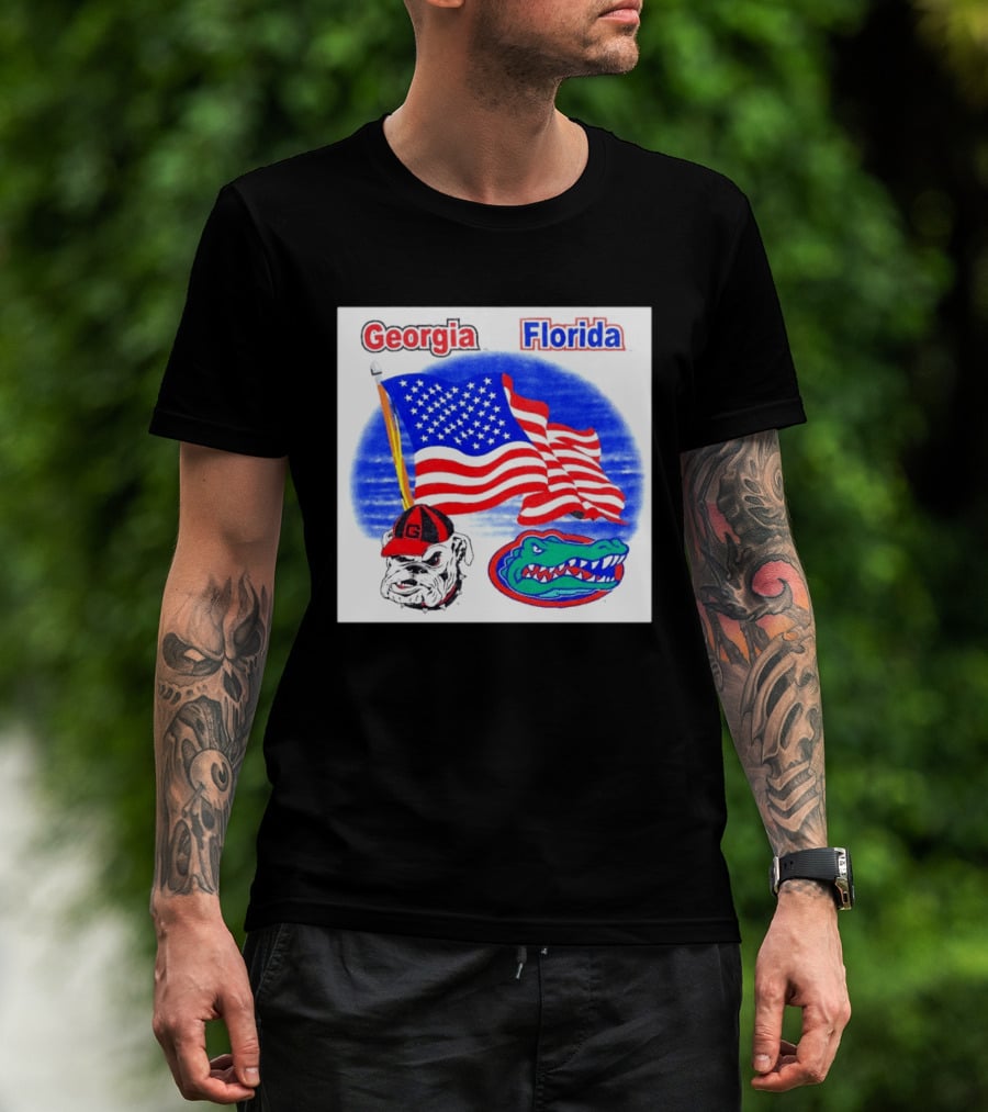 Georgia Vs Florida American Flag Bulldogs Gators Rivalry T-Shirt
