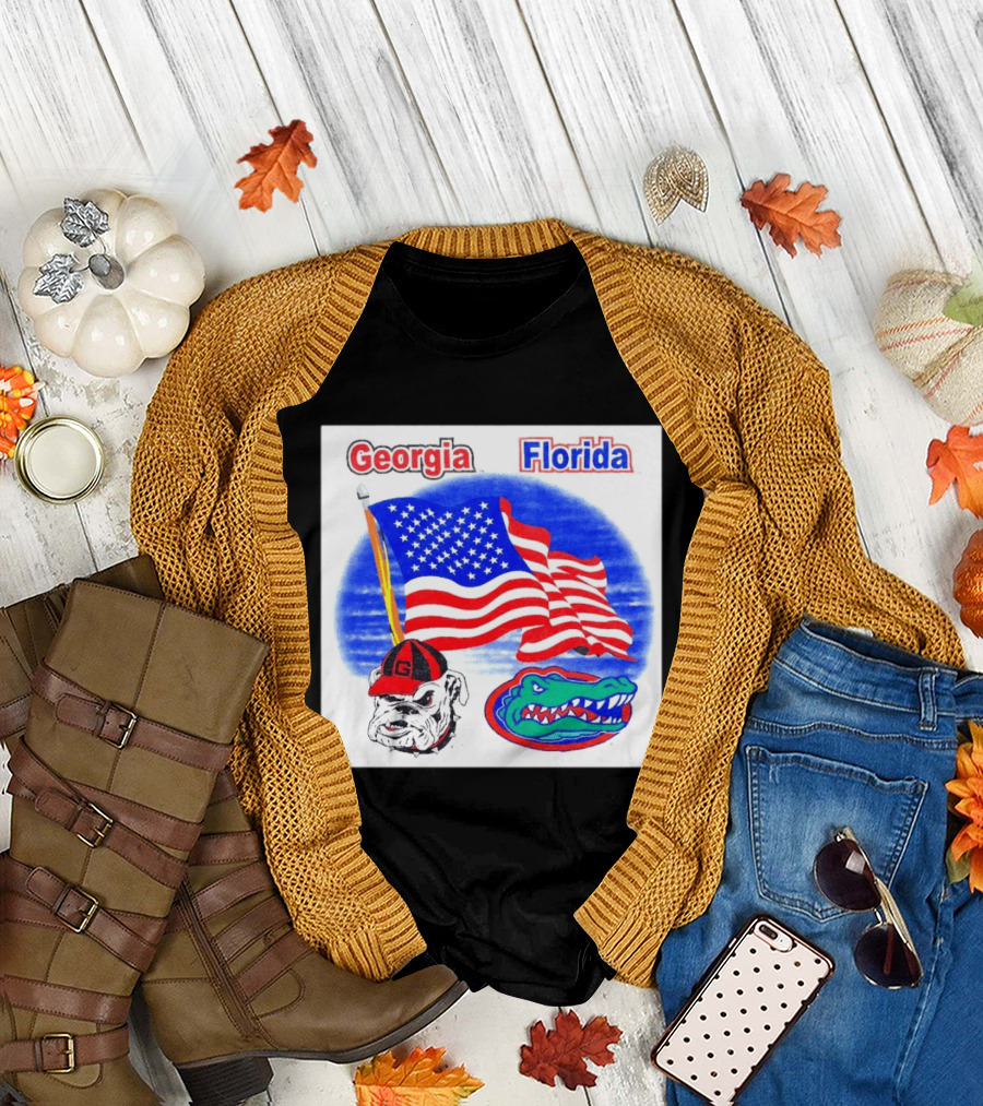 Georgia vs Florida American Flag Bulldogs Gators Rivalry T-Shirt