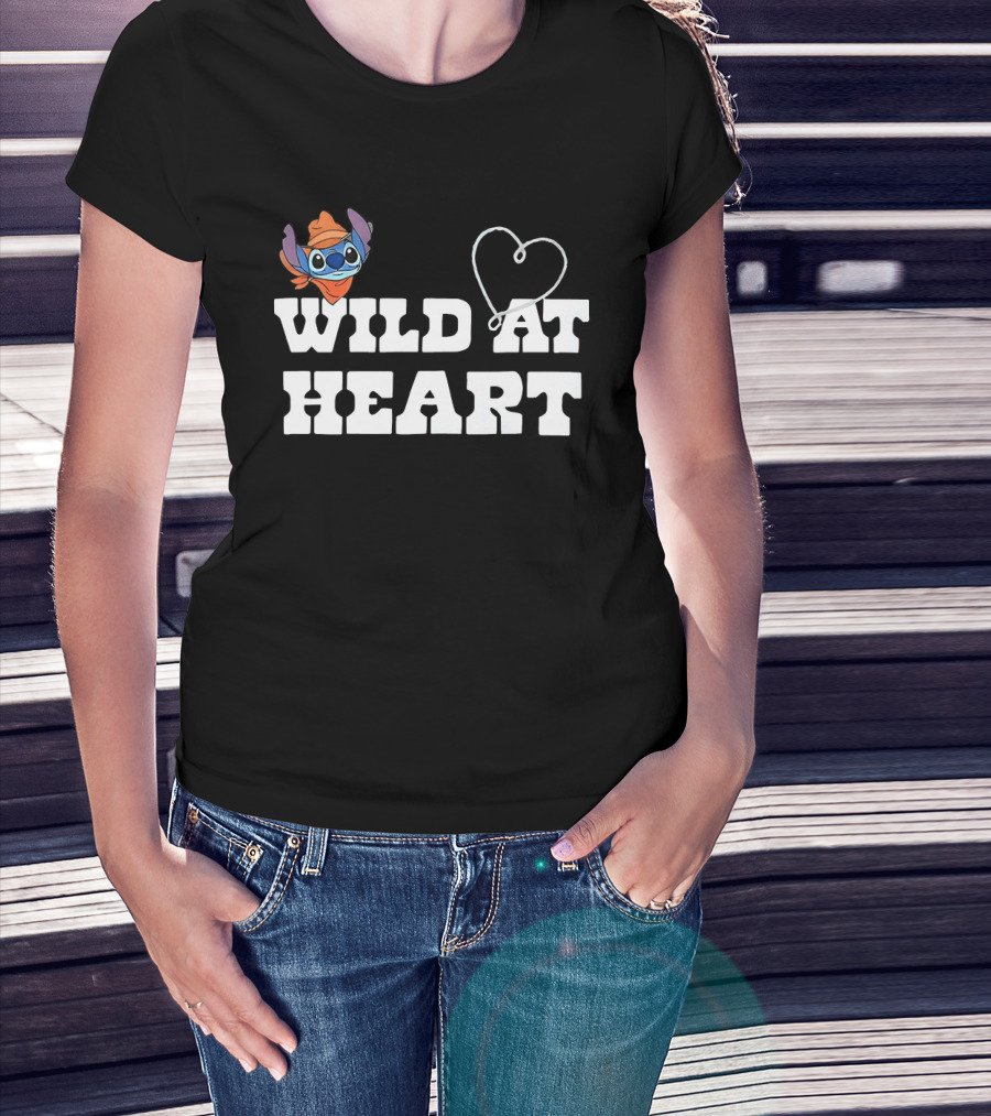 Stitch Wild At Heart With Love Icon And Fun Expression T-Shirt