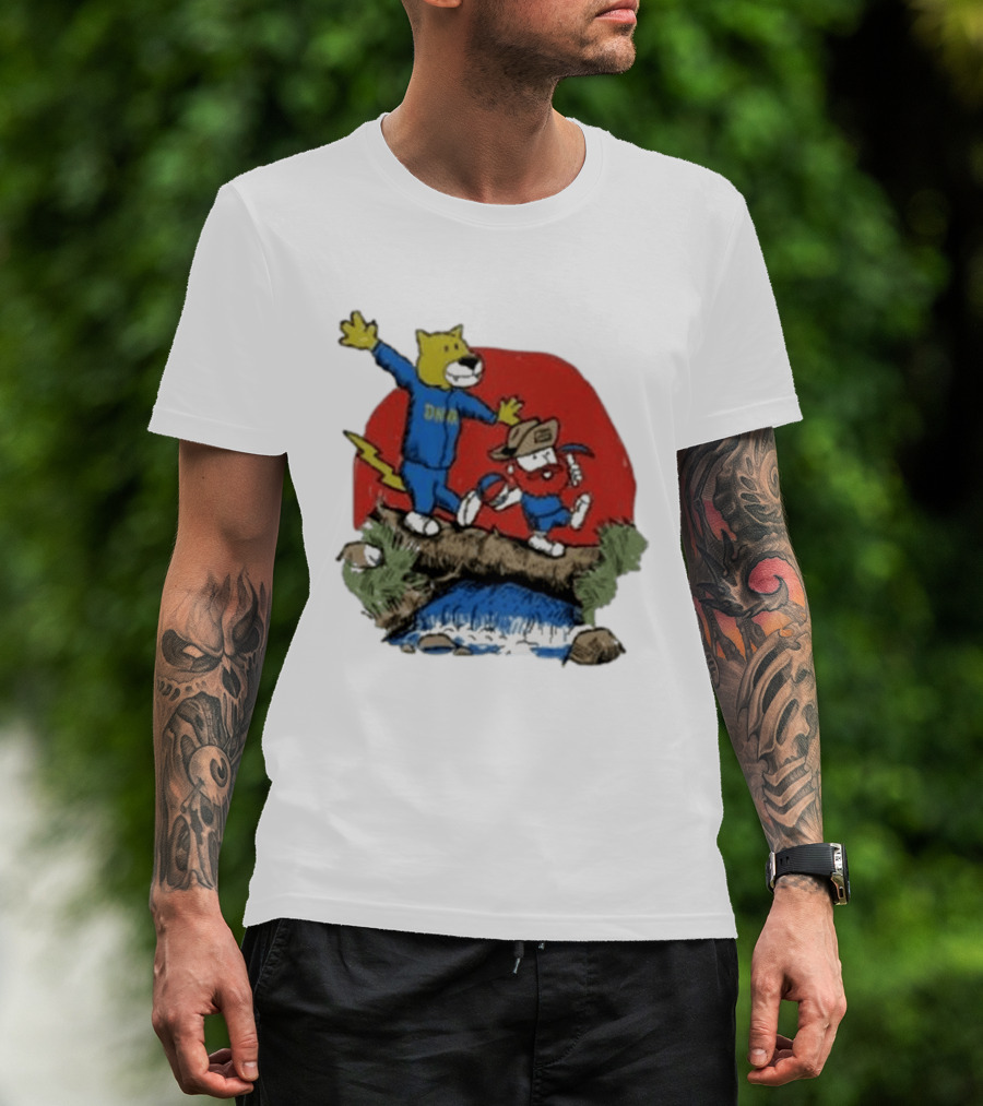 Dnvr Cartoon Friends Bear And Miner Crossing A Bridge T-Shirt