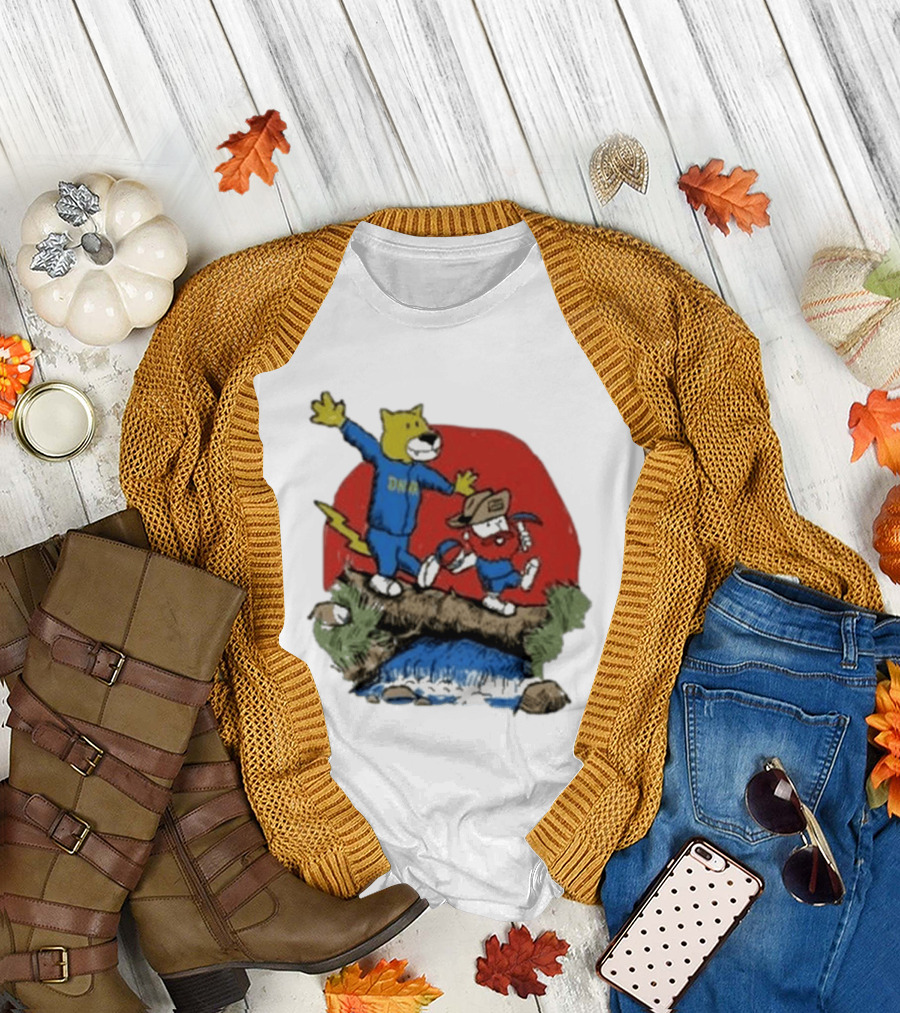Dnvr Cartoon Friends Bear And Miner Crossing A Bridge T-Shirt