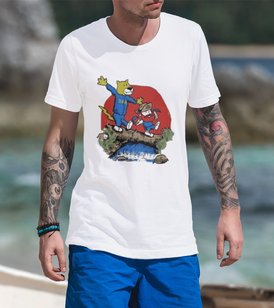 Dnvr Cartoon Friends Bear And Miner Crossing A Bridge T-Shirt