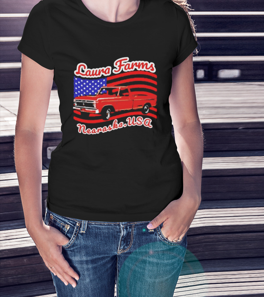 Laura Farms Nebraska USA Vintage Truck American Flag T-Shirt
