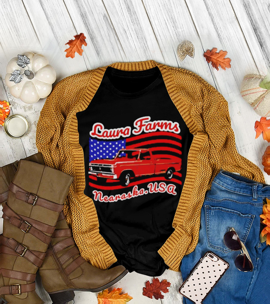 Laura Farms Nebraska USA Vintage Truck American Flag T-Shirt