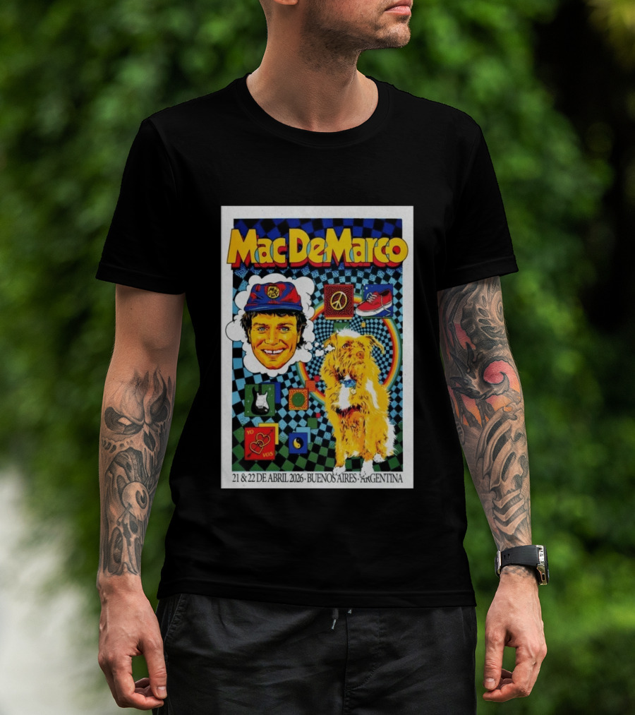Mac DeMarco 21 22 De Abril 2026 Buenos Aires Argentina Checkerboard Dogg T-Shirt