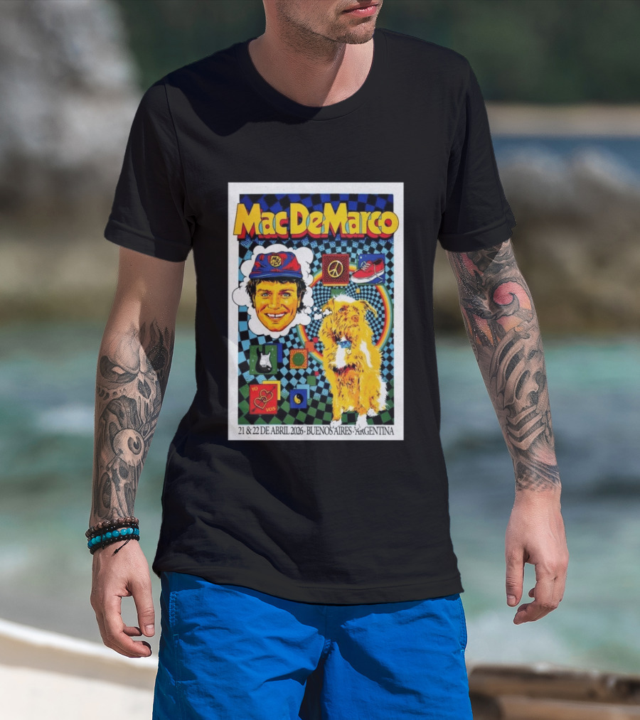 Mac DeMarco 21 22 De Abril 2026 Buenos Aires Argentina Checkerboard Dogg T-Shirt