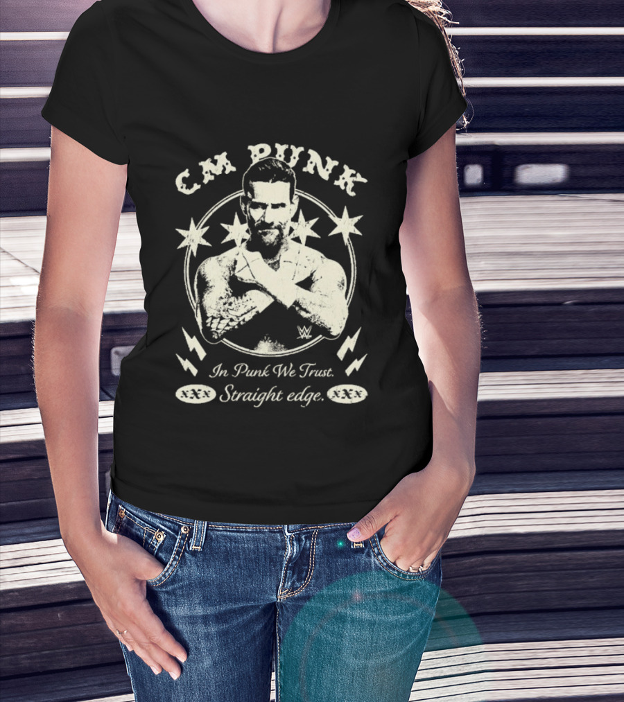CM Punk In Punk We Trust Straight Edge Stars Lightning Wrestling T-Shirt