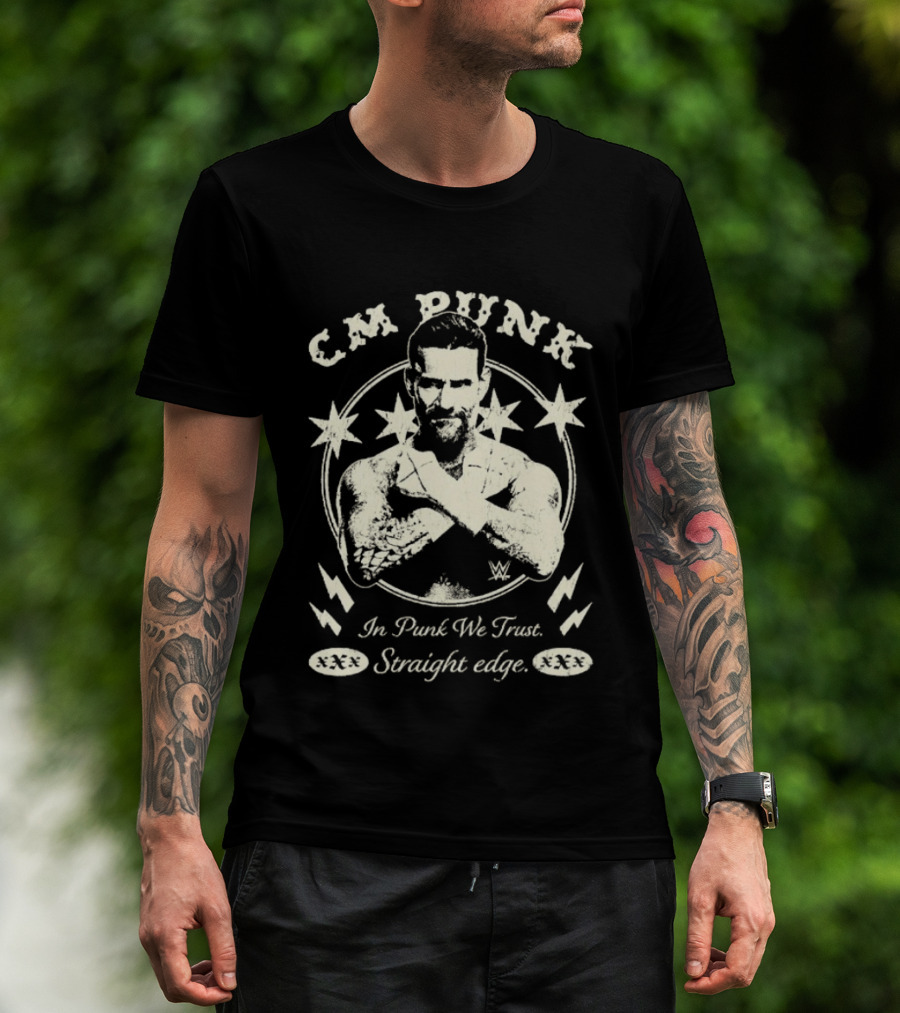 CM Punk In Punk We Trust Straight Edge Stars Lightning Wrestling T-Shirt