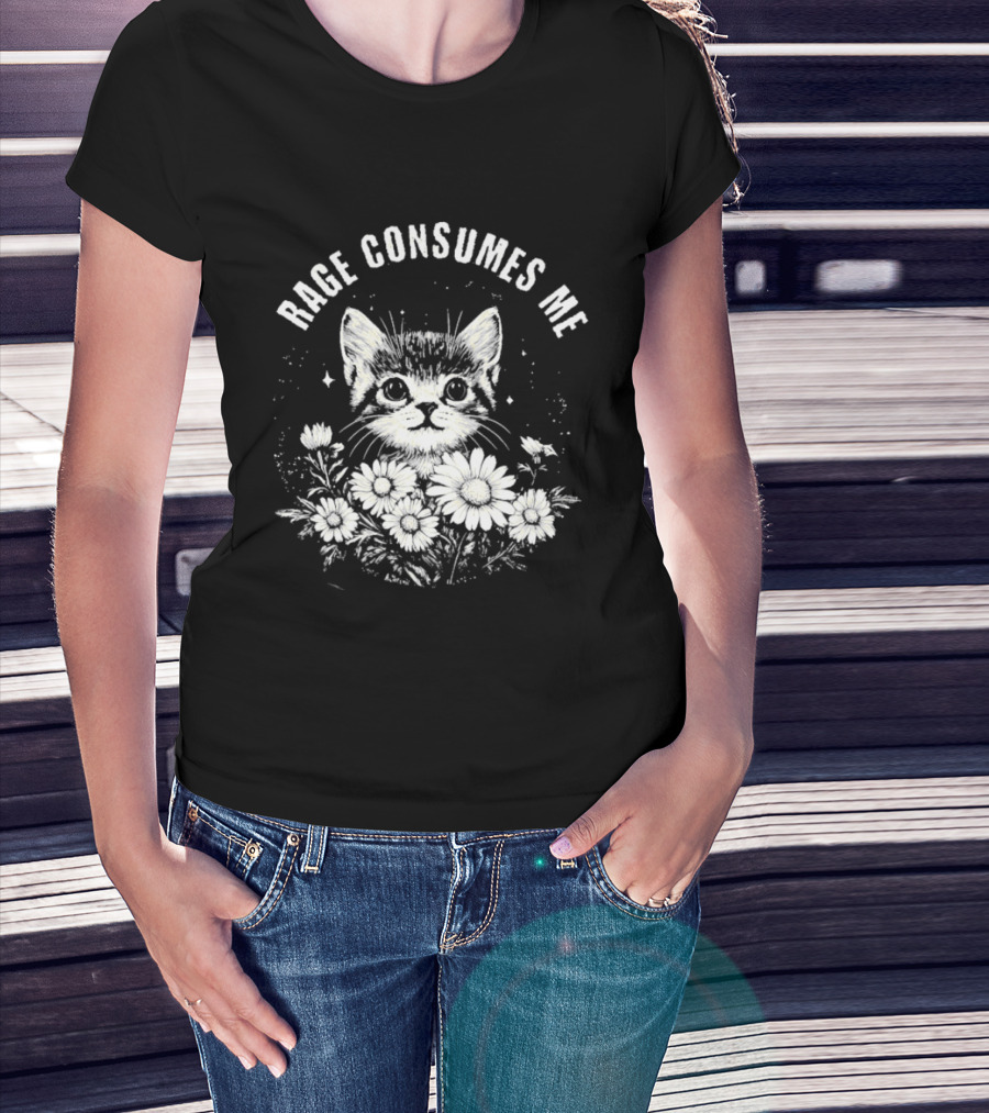 Rage Consumes Me Cat Floral Flowers And Sparkles T-Shirt