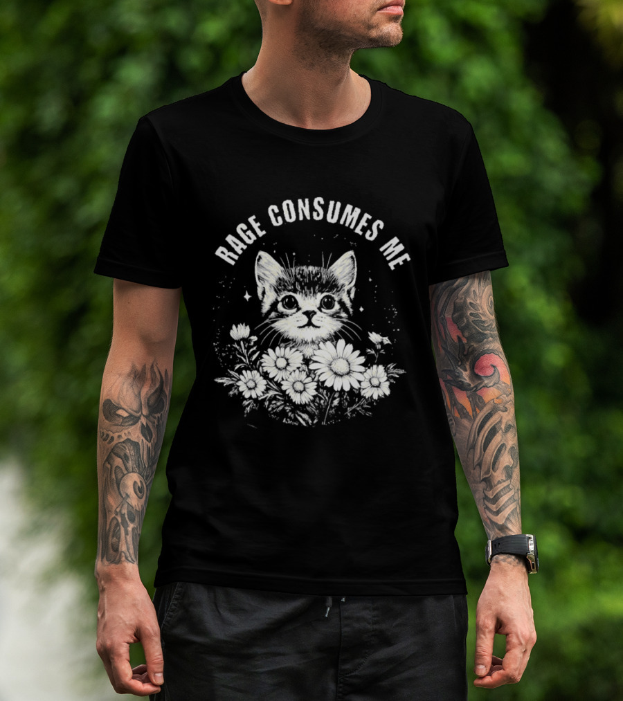 Rage Consumes Me Cat Floral Flowers And Sparkles T-Shirt
