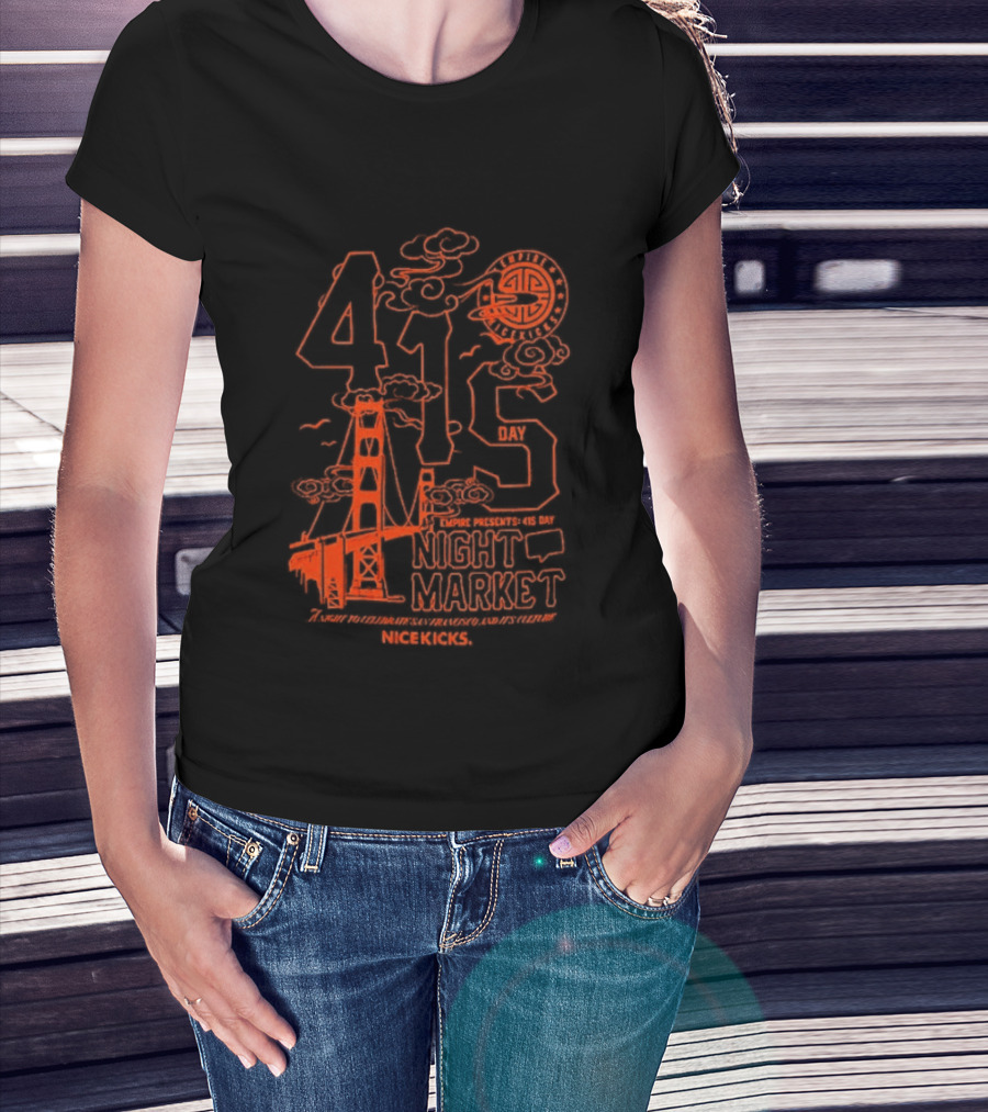 415 San Francisco Golden Gate Bridge Night Market Cityscape T-Shirt