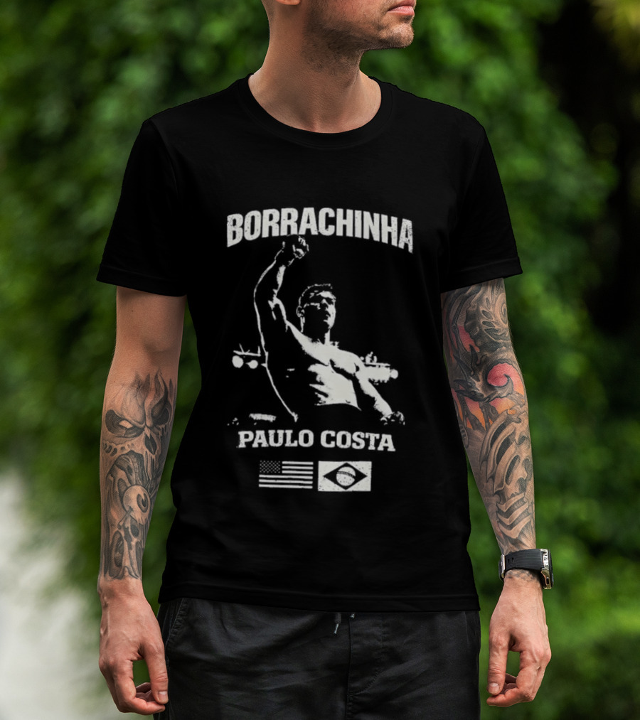 Borrachinha Paulo Costa Raised Arm MMA Fighter Brazil Flag T-Shirt