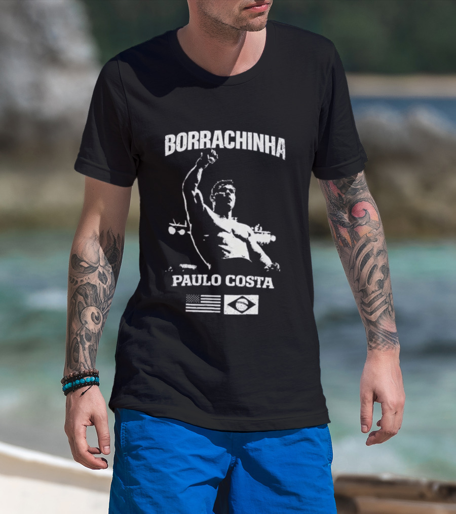 Borrachinha Paulo Costa Raised Arm MMA Fighter Brazil Flag T-Shirt