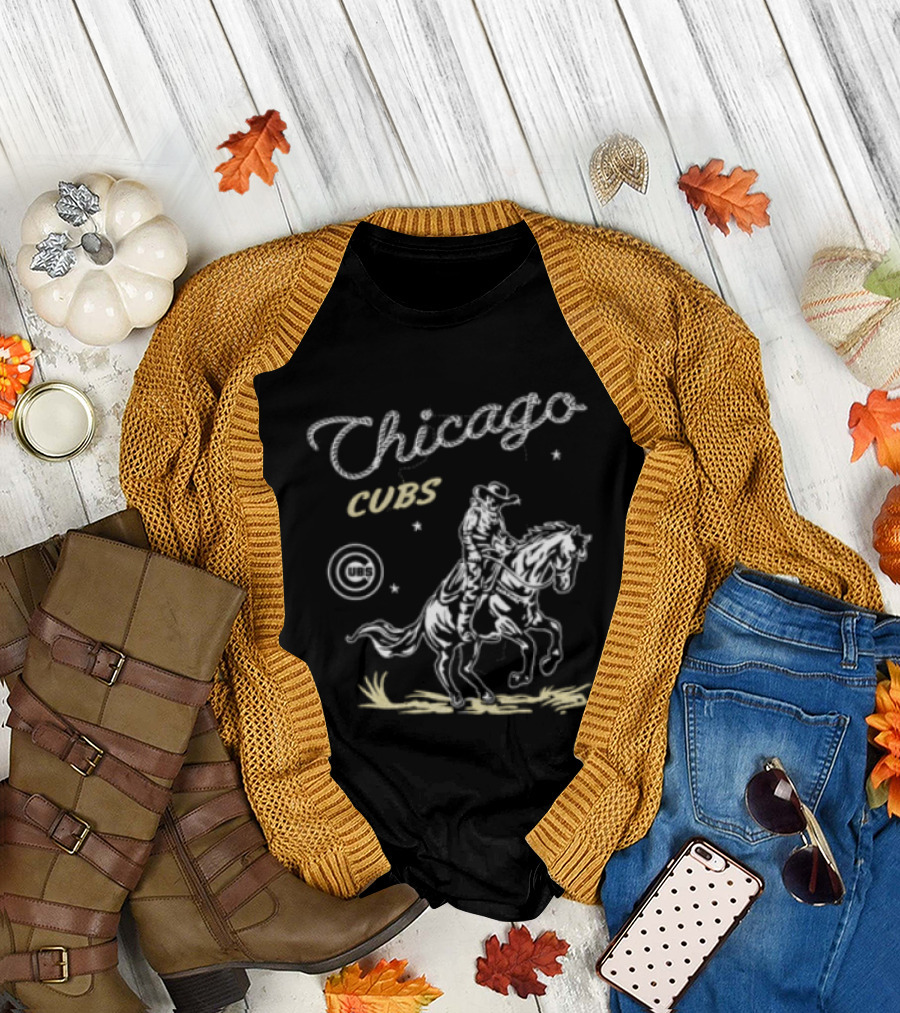 Chicago Cubs Lasso Cowboy Riding Equestrian Drawing T-Shirt