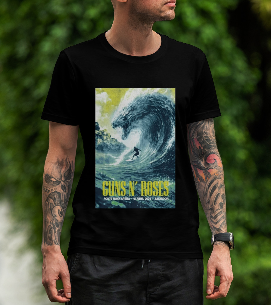 Guns N' Roses Concert April 15 2026 Fonte Nova Arena Salvador Surfer Wave T-Shirt