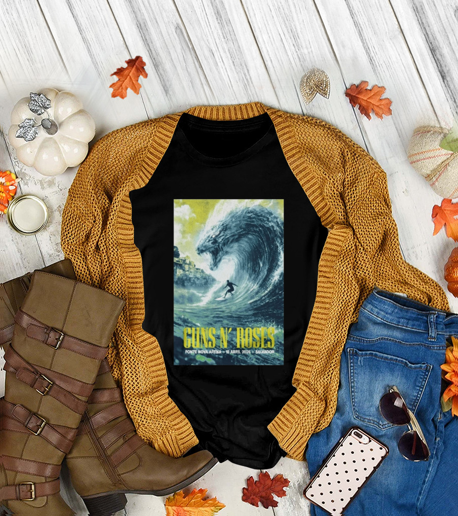 Guns N' Roses Concert April 15 2026 Fonte Nova Arena Salvador Surfer Wave T-Shirt