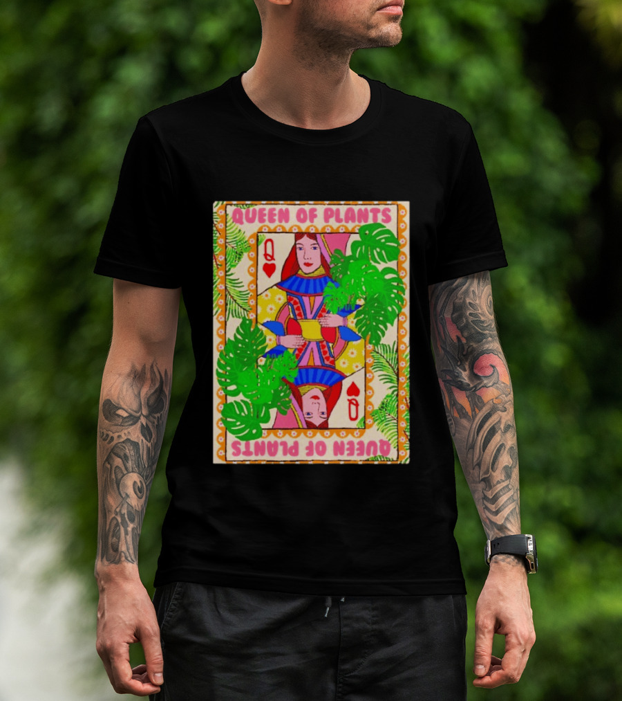 Queen Of Plants Playing Card Monstera Leaves Q Heart T-Shirt