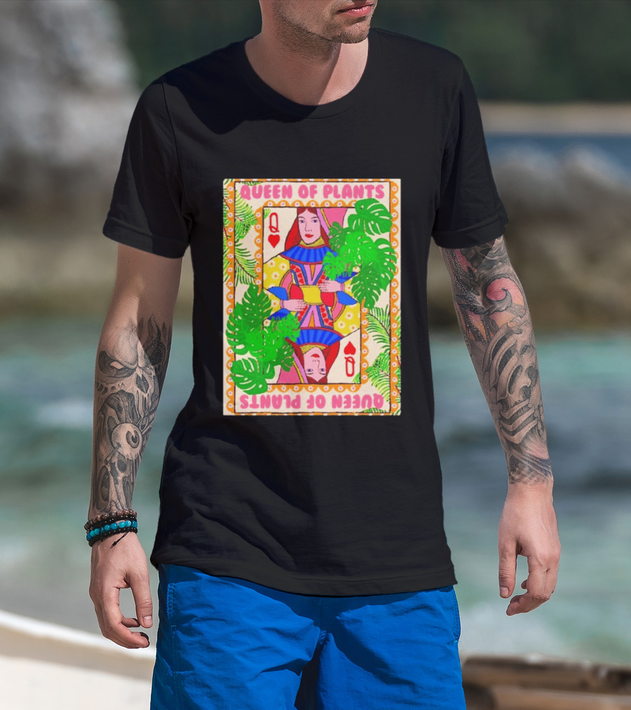 Queen Of Plants Playing Card Monstera Leaves Q Heart T-Shirt