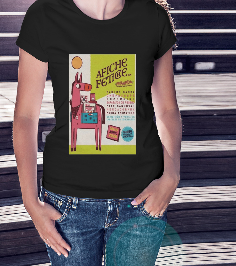 Afiche Fetiche Estampida Festival Gráfica Cómics Cholula Abril 2026 Museo Regional Exhibición Carteles Conciertos T-Shirt