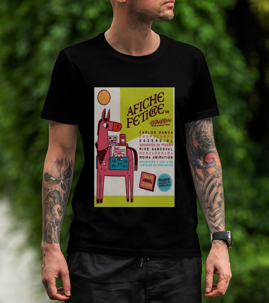 Afiche Fetiche Estampida Festival Gráfica Cómics Cholula Abril 2026 Museo Regional Exhibición Carteles Conciertos T-Shirt