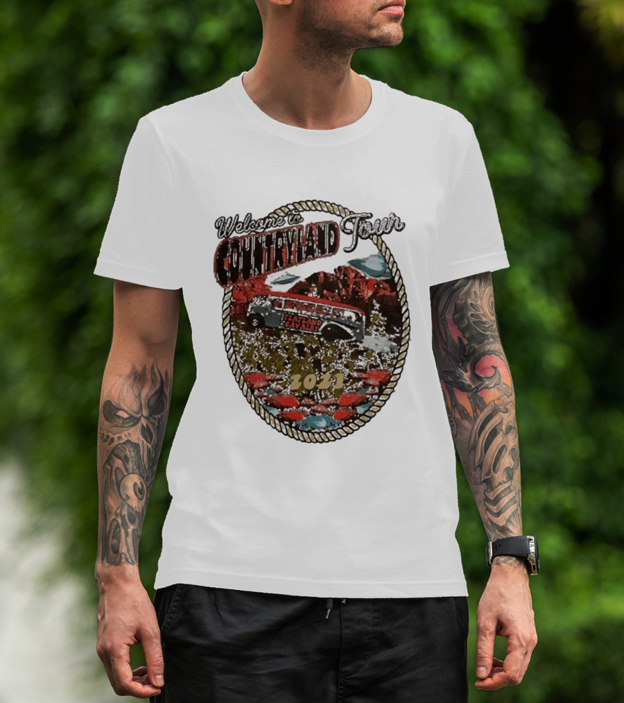 Welcome To Countryland Tour 2021 Flatland Cavalry Bus And Desert Scene T-Shirt