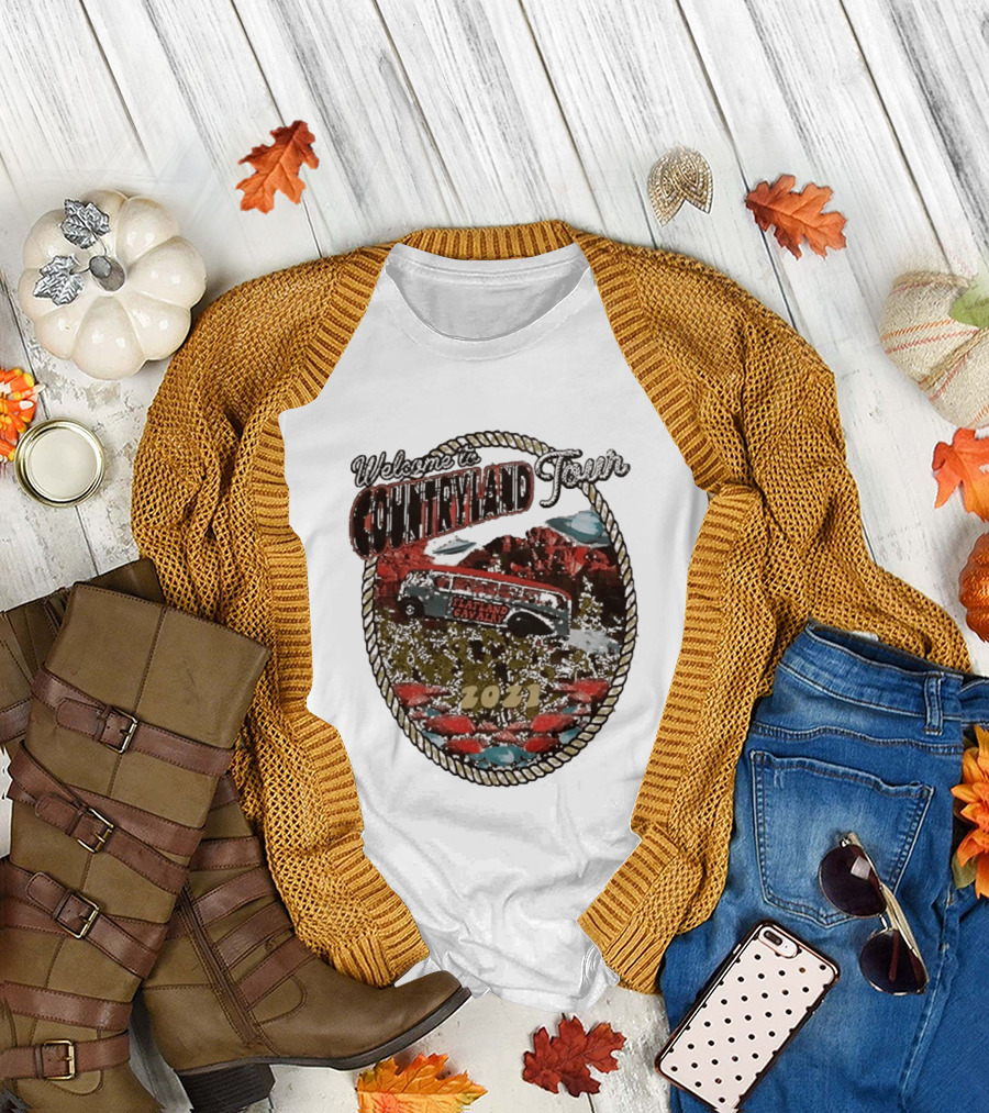 Welcome to Countryland Tour 2021 Flatland Cavalry Bus and Desert Scene T-Shirt
