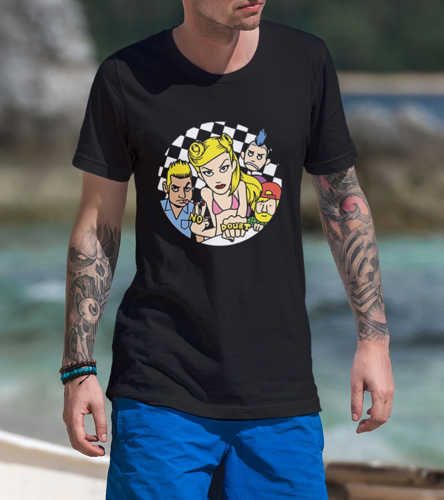 No Doubt Gwen Stefani Cartoon Band Checkered T-Shirt