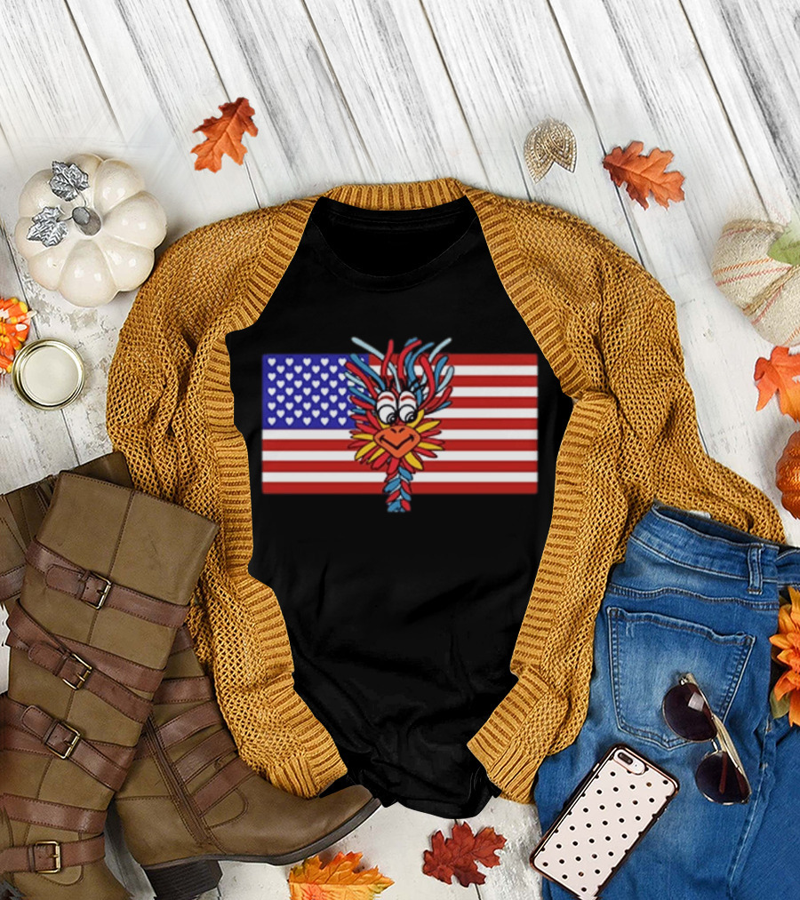 Patriotic Gooney Bird American Flag Hearts and Stripes T-Shirt