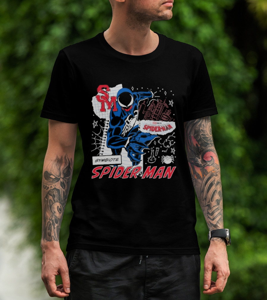 Marvel Symbiote Spider Man Sketch SM Spiderman In City Scene T-Shirt