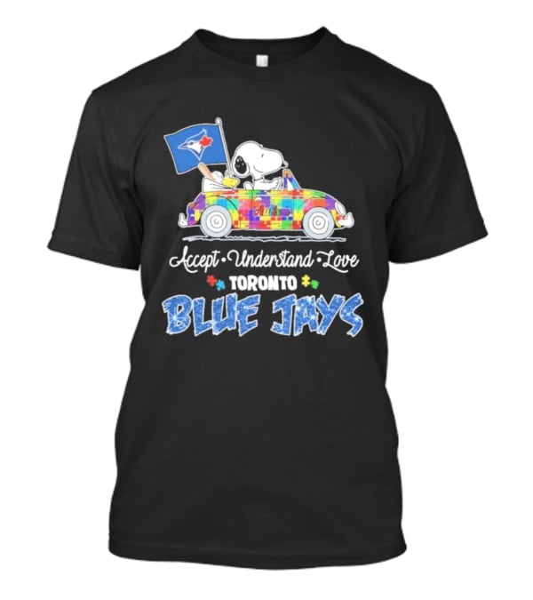 Snoopy Woodstock Driving Car Toronto Blue Jays Autism Awareness Accept Understand Love T-Shirt
