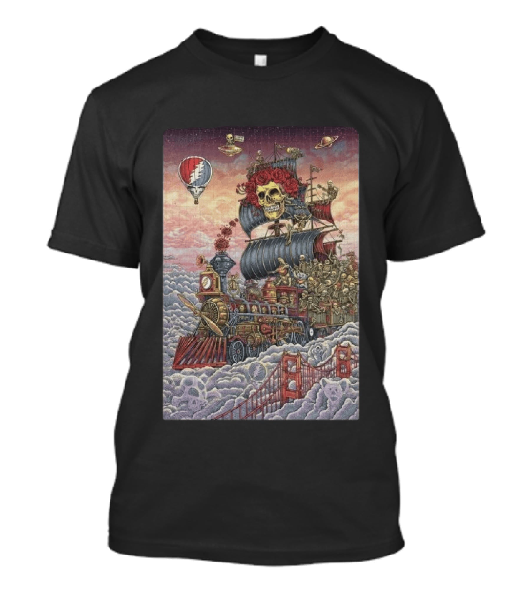Dead And Company Emek Trip Of Fools Skull Train And Roses In Clouds T-Shirt