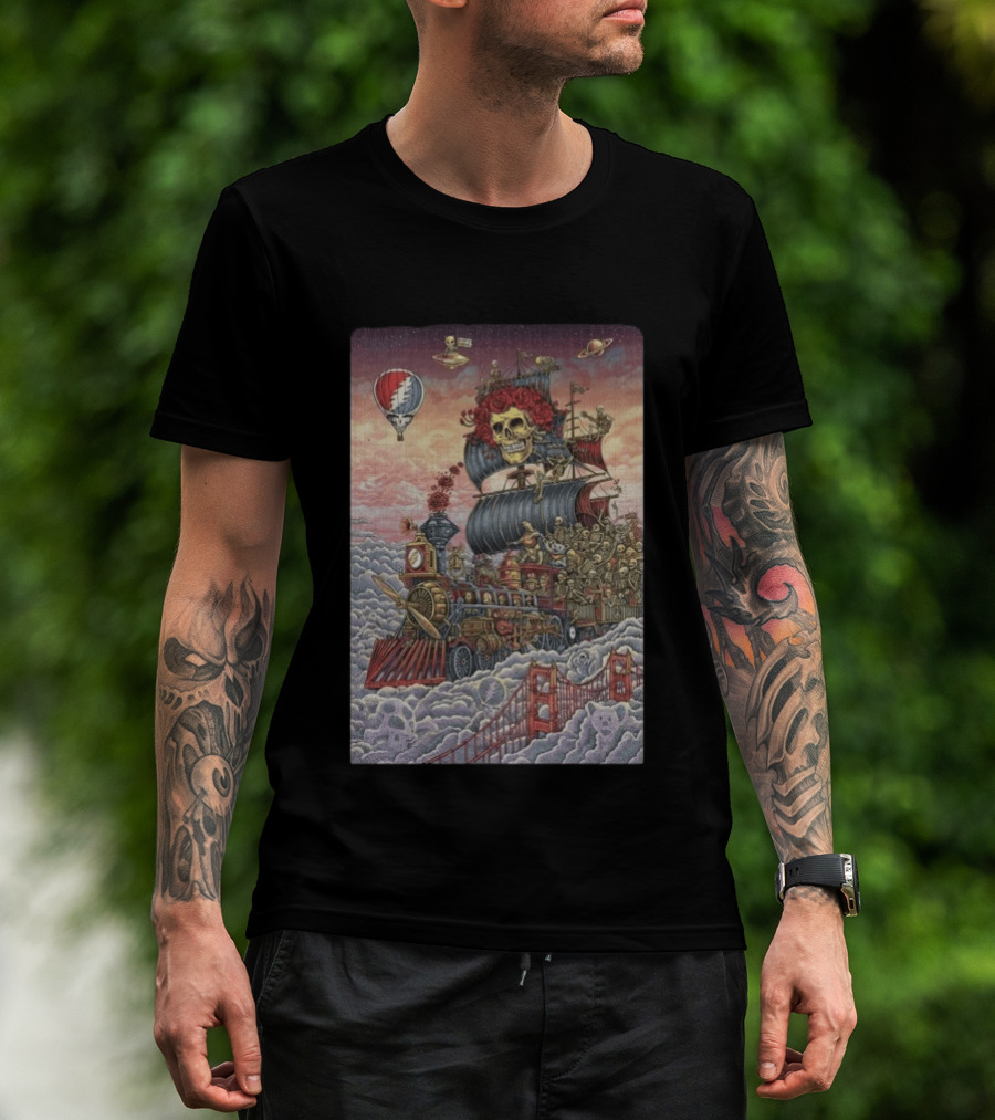 Dead And Company Emek Trip Of Fools Skull Train And Roses In Clouds T-Shirt