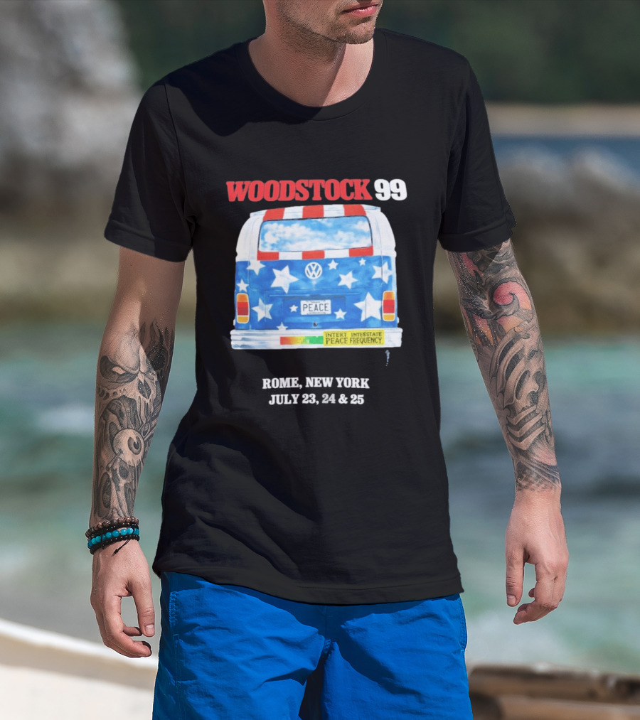 Woodstock 99 Something Very Bad Is Going To Happen Peace Frequency VW Van T-Shirt