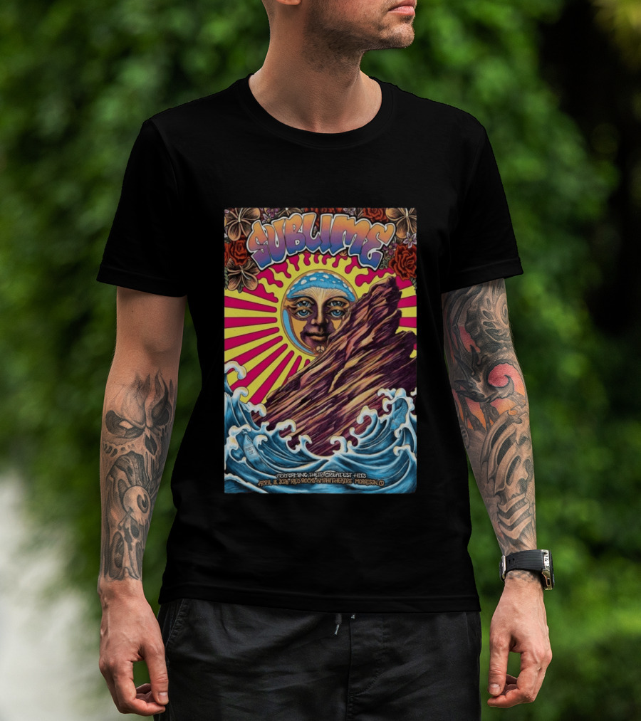 Sublime April 18 2026 Red Rocks Amphitheatre Morrison CO Performing Their Greatest Hits Sun Ocean Waves T-Shirt